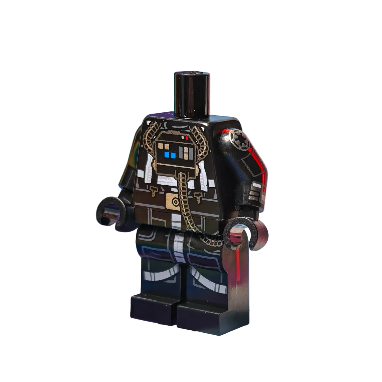 Black tie fighter pilot body with red lines front view